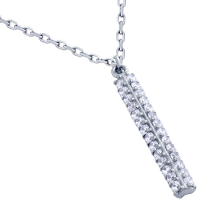 Rhodium Plated Double Row CZ Bar Necklace